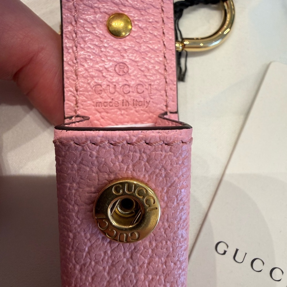 Gucci GG Leather Lipstick Holder Keychain Charm Pink NWT - Picture 4 of 5